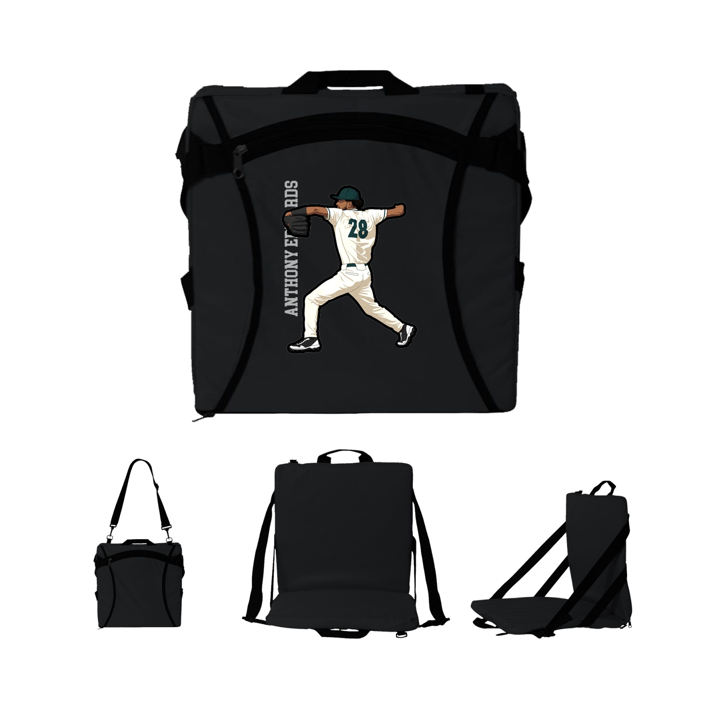 Folding Stadium Seat — Name Vertical in Black