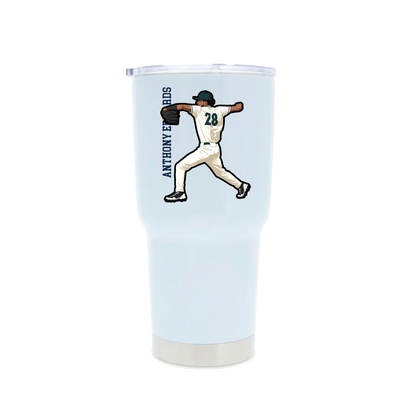 30oz Stainless Steel Tumbler — Name Vertical in White