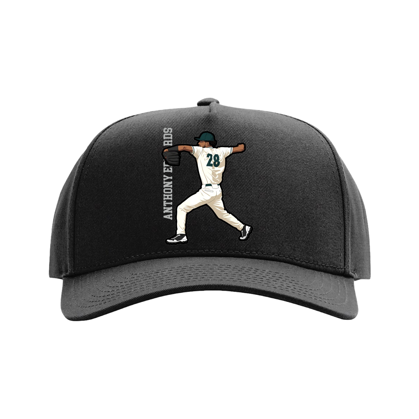 Full Fabric Five-Panel Champ Cap — Name Vertical in Black