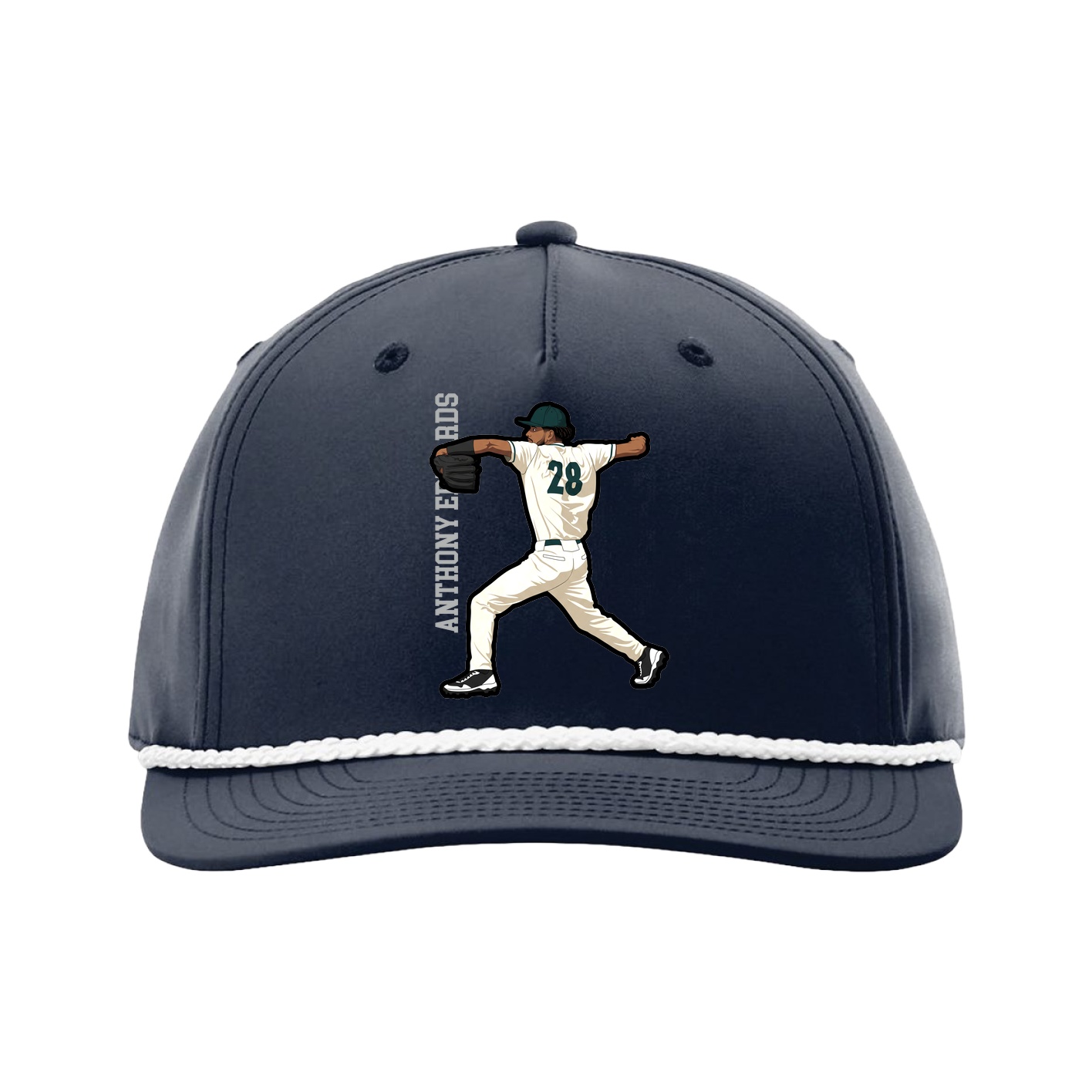 Five-Panel Classic Rope Cap — Name Vertical in Navy