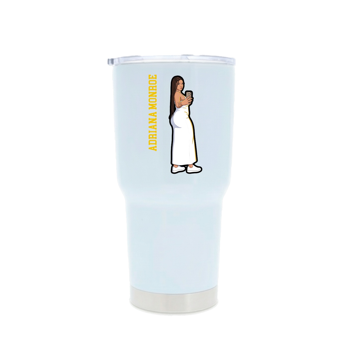 30oz Stainless Steel Tumbler — Name Vertical in White