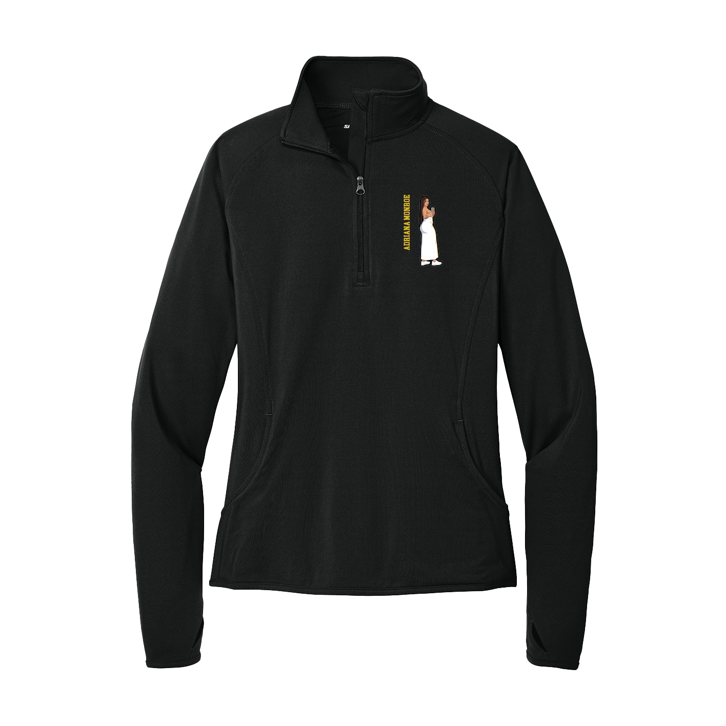 Women's Q-Zip Pullover — Name Vertical in Black