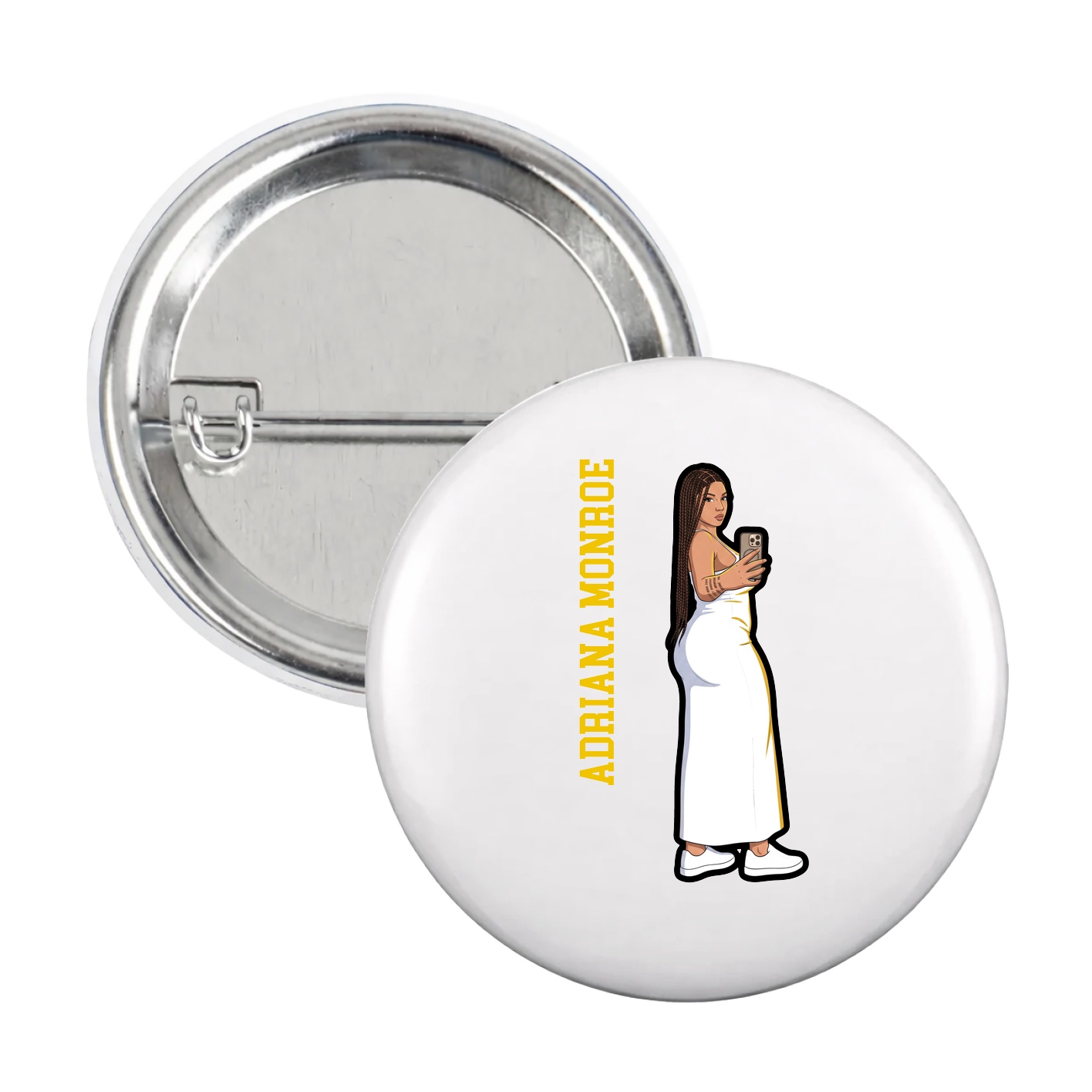 Game Day Button — Name Vertical in White