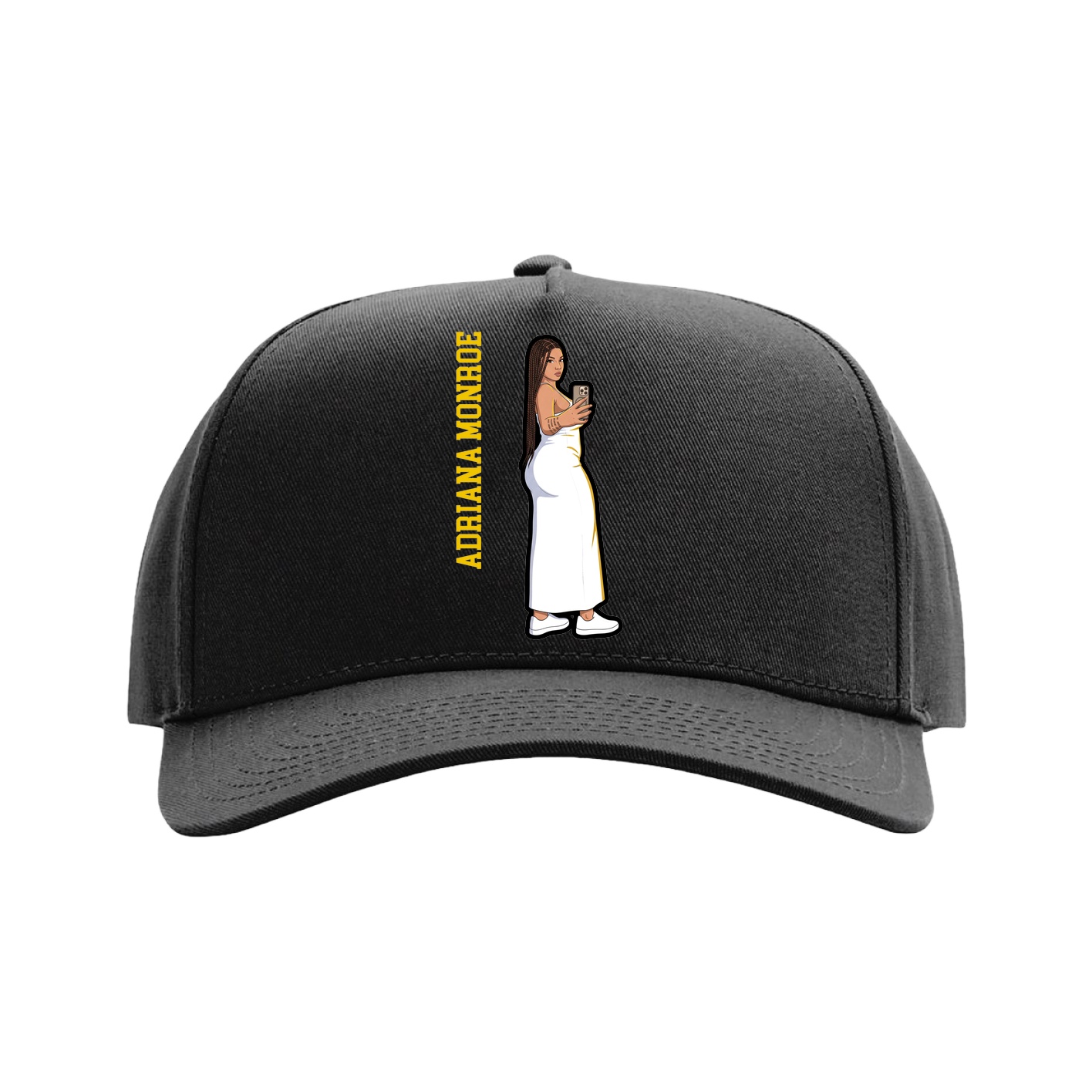 Full Fabric Five-Panel Champ Cap — Name Vertical in Black