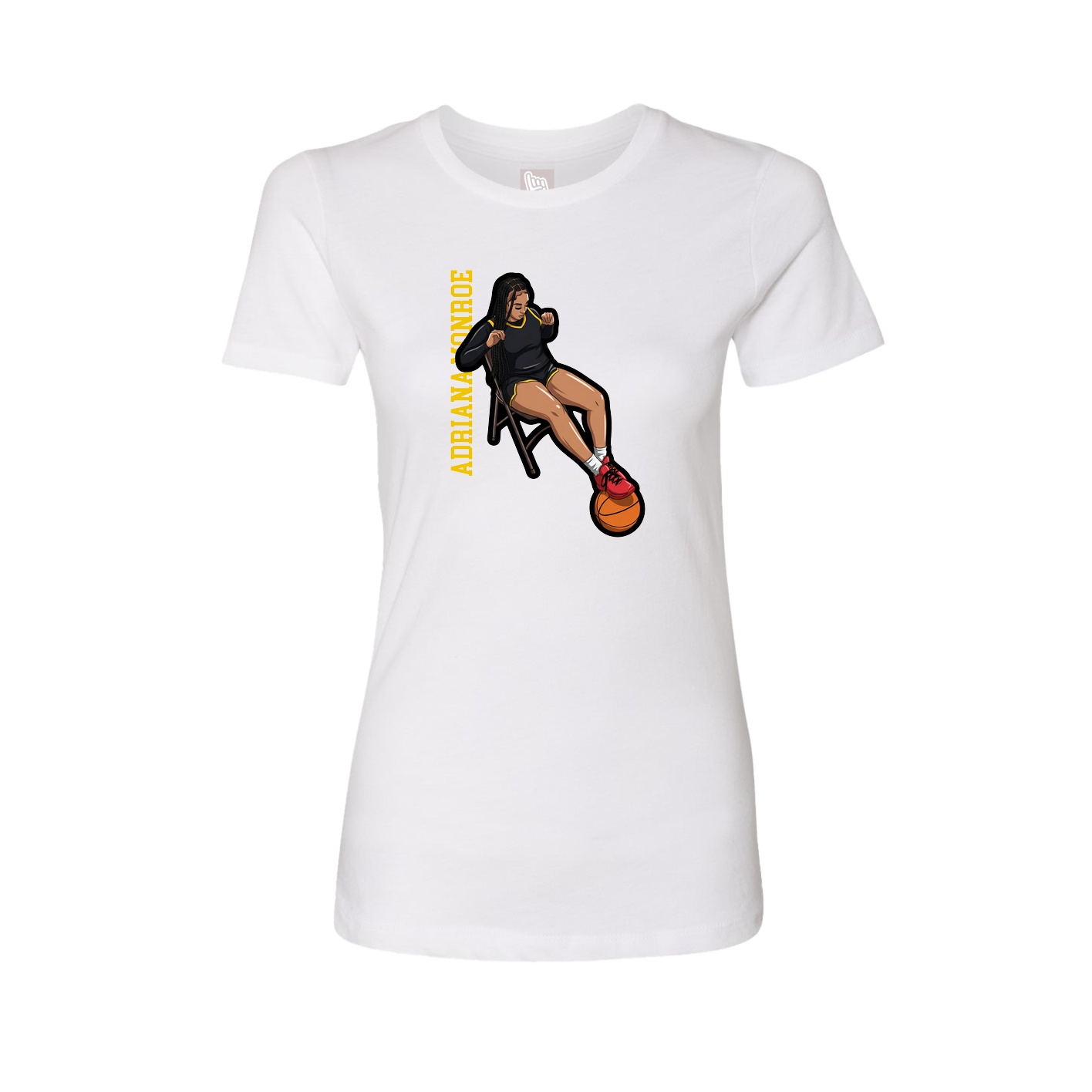 Fitted Women's Tee — Name Vertical in White