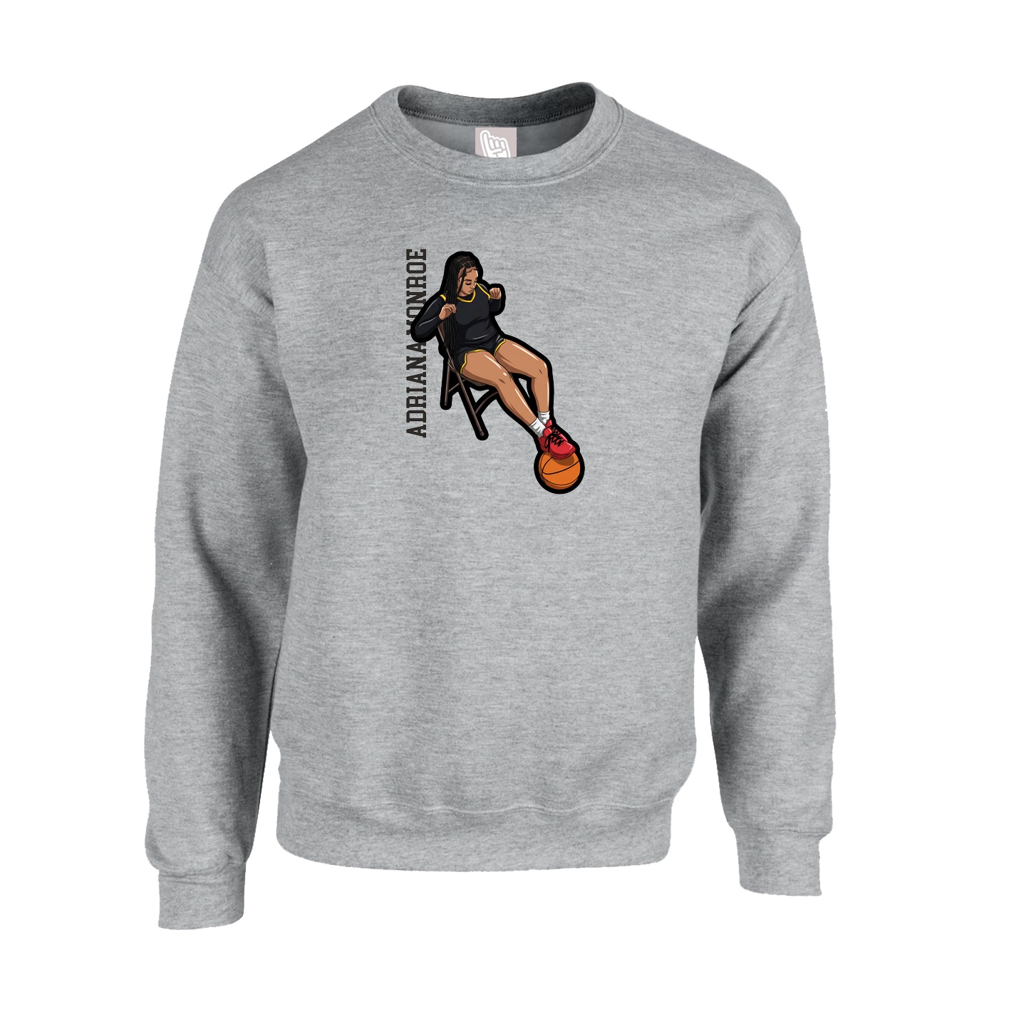 Fleece Crew — Name Vertical in Grey