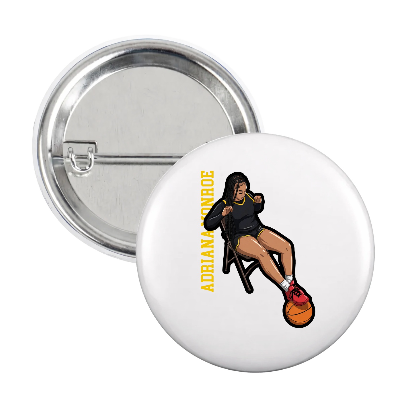 Game Day Button — Name Vertical in White