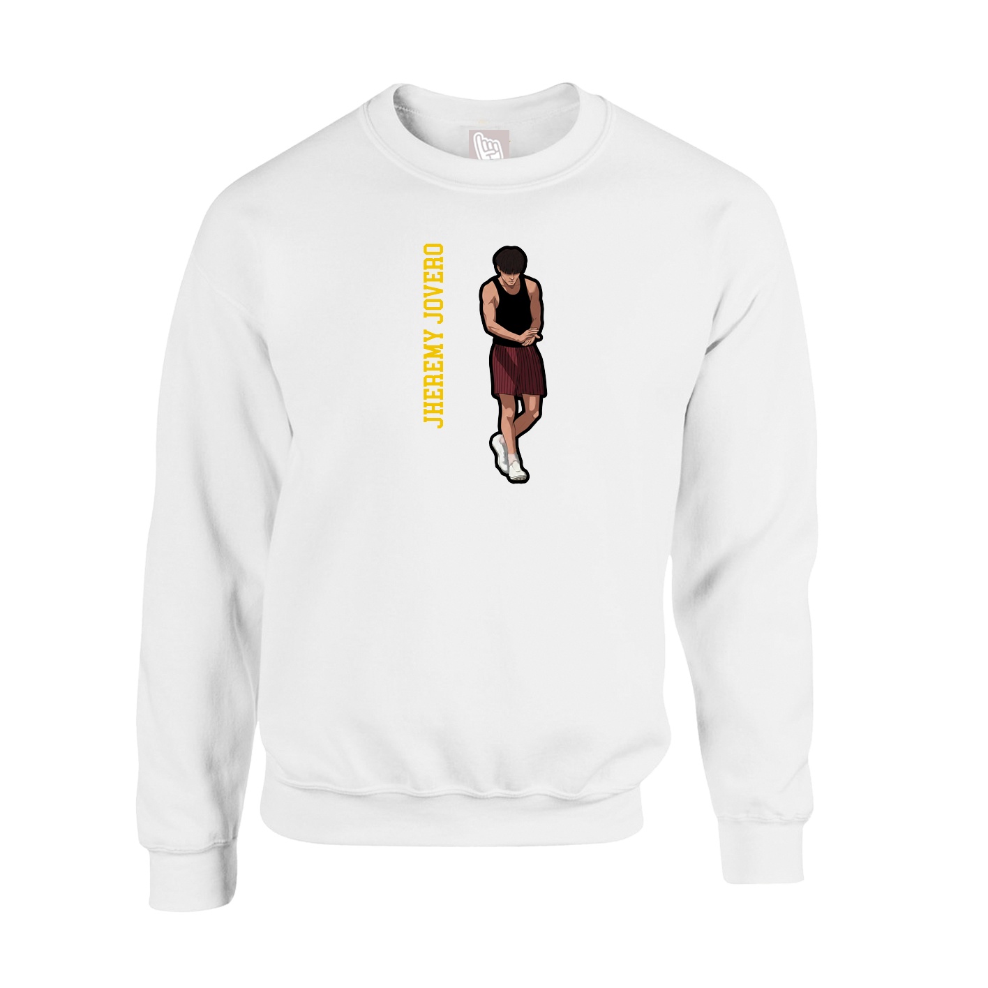 Fleece Crew — Name Vertical in White