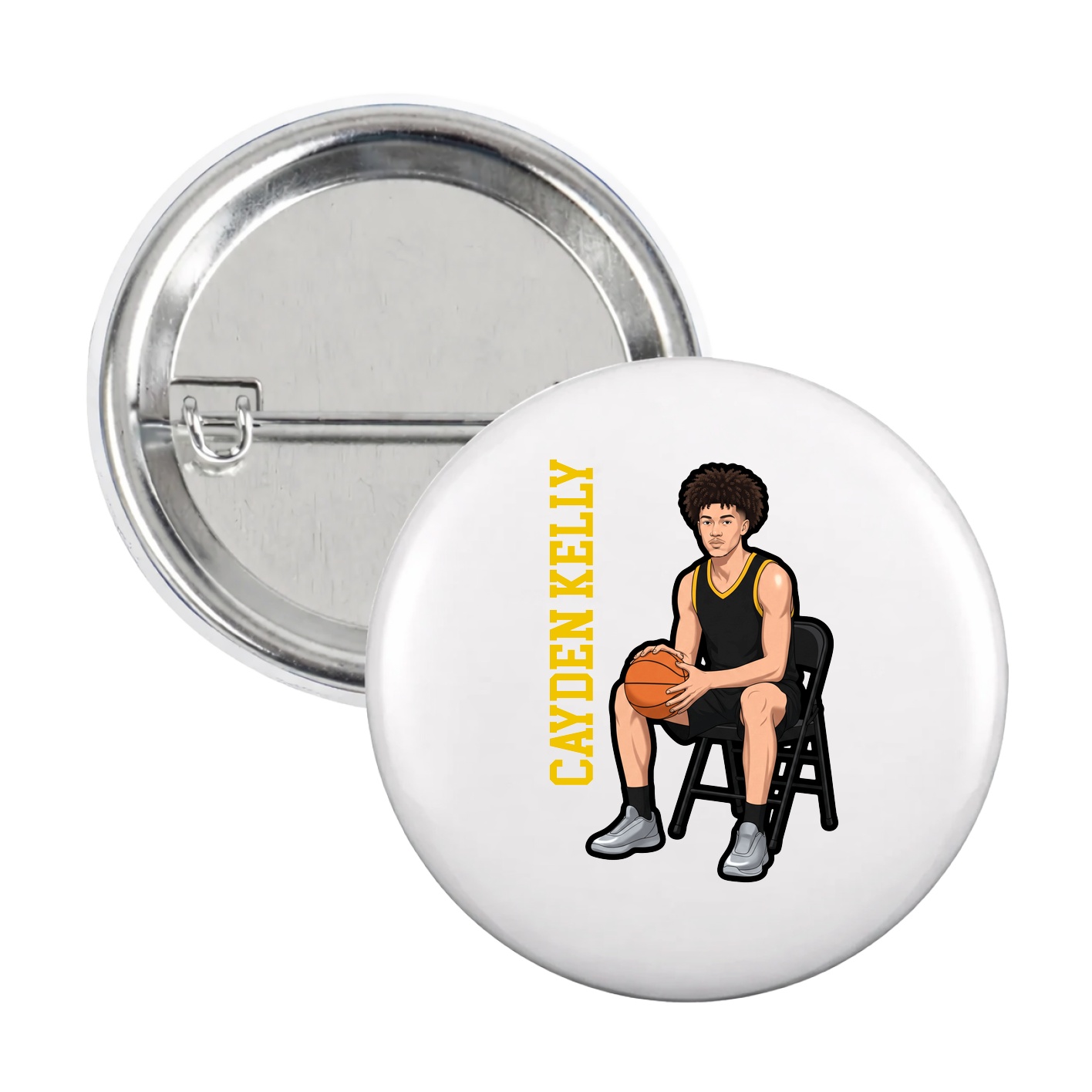 Game Day Button — Name Vertical in White