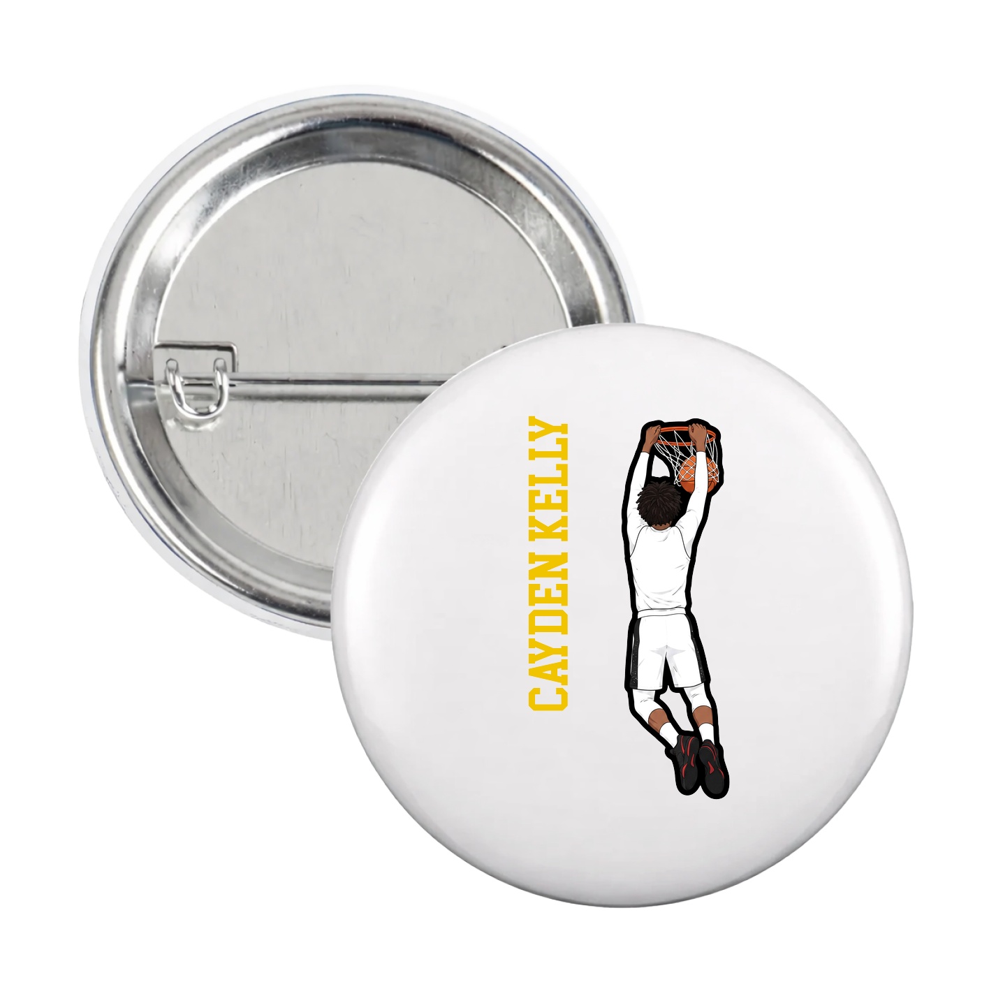 Game Day Button — Name Vertical in White