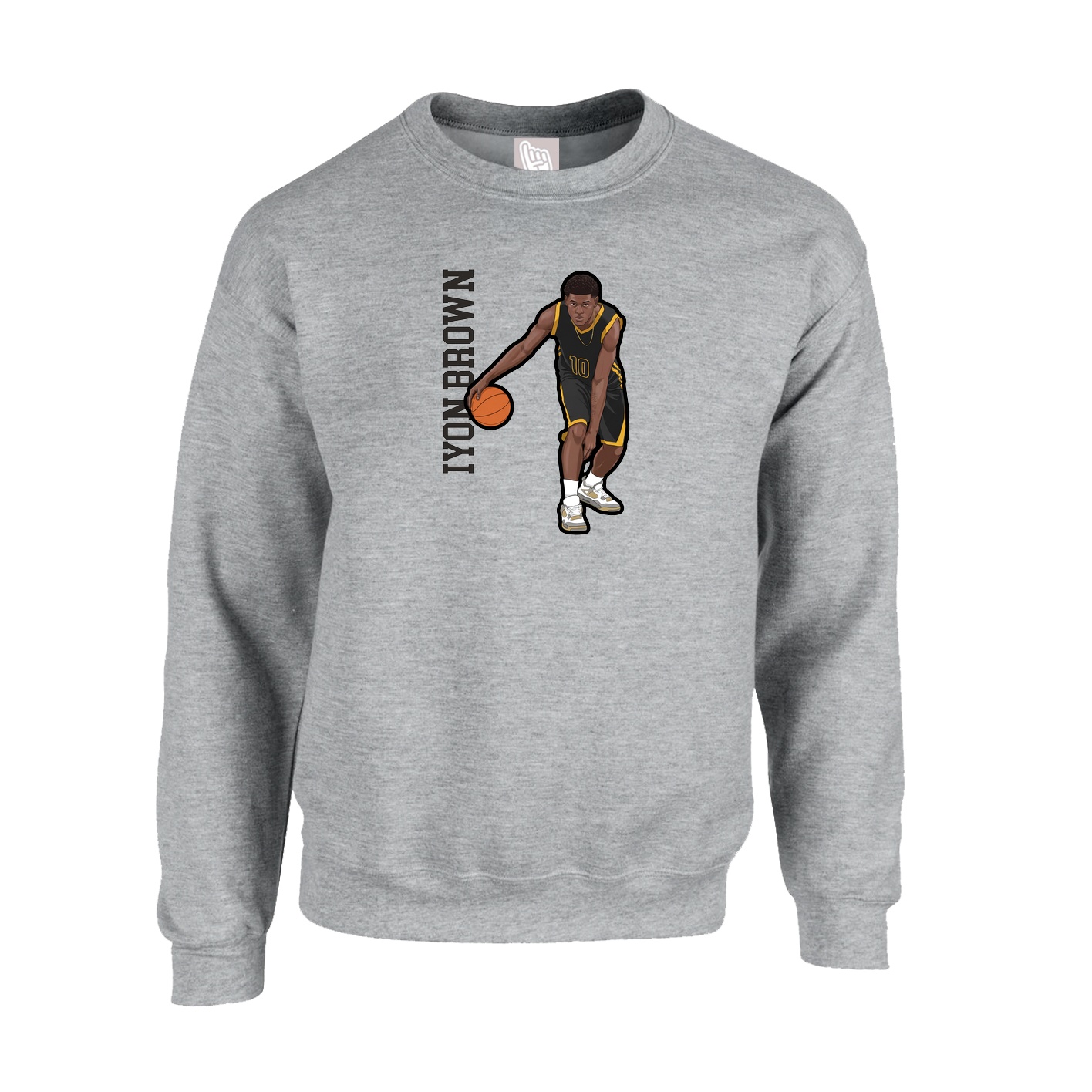 Fleece Crew — Name Vertical in Grey