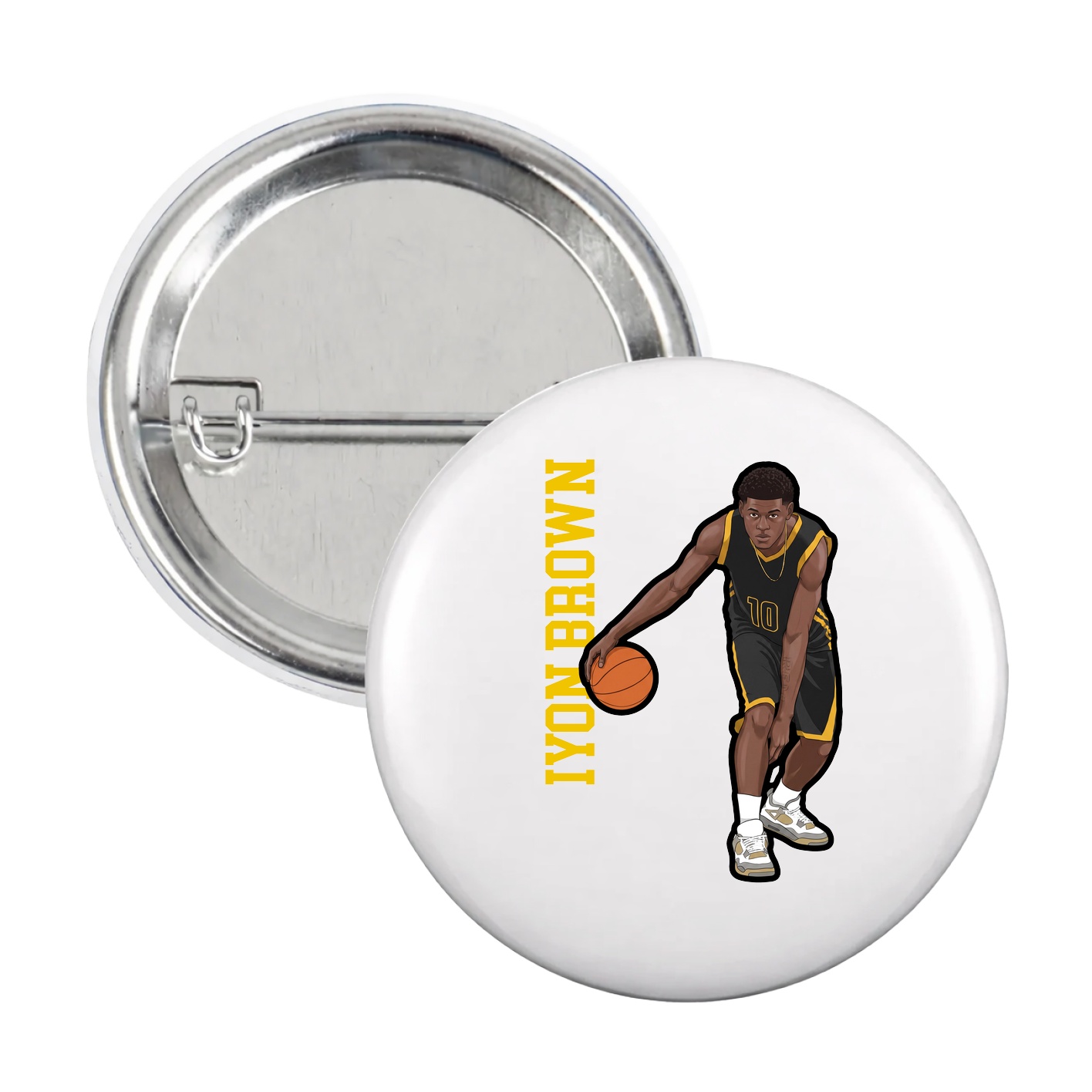 Game Day Button — Name Vertical in White