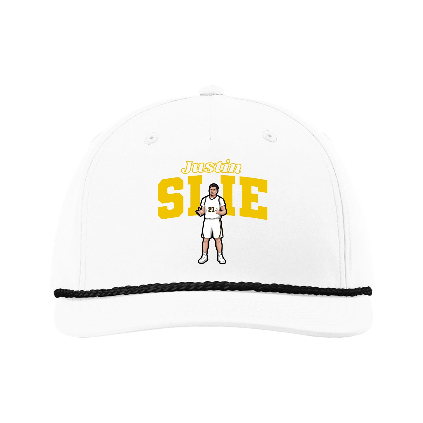 Five-Panel Classic Rope Cap — Name Arch in White