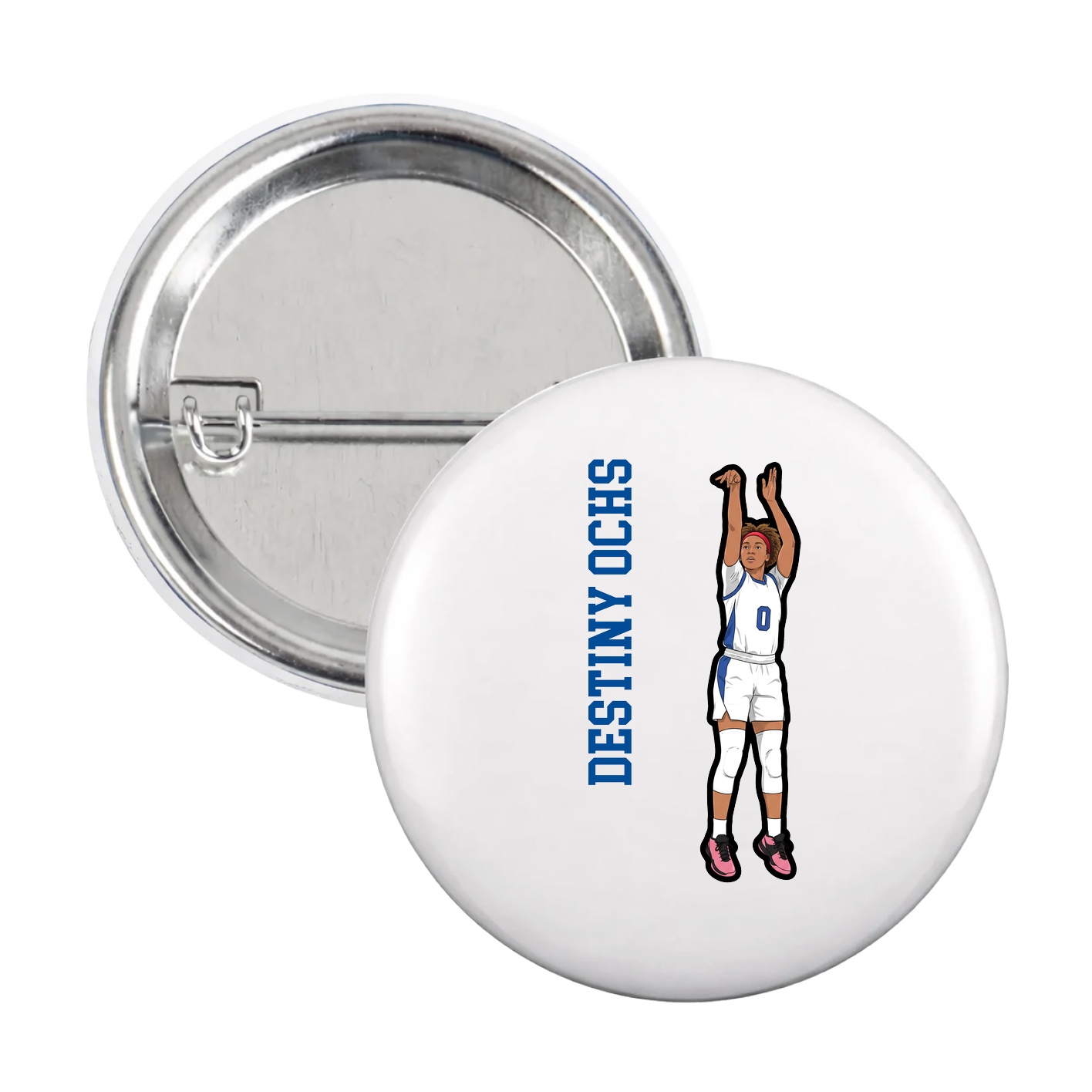 Game Day Button — Name Vertical in White