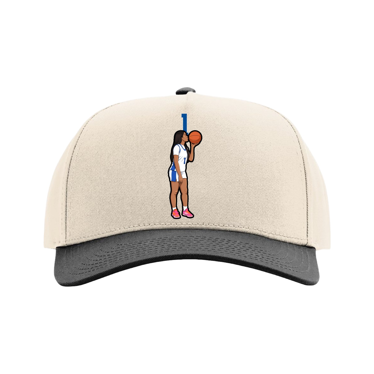 Full Fabric Five-Panel Champ Cap — Number Top in Cream/Black
