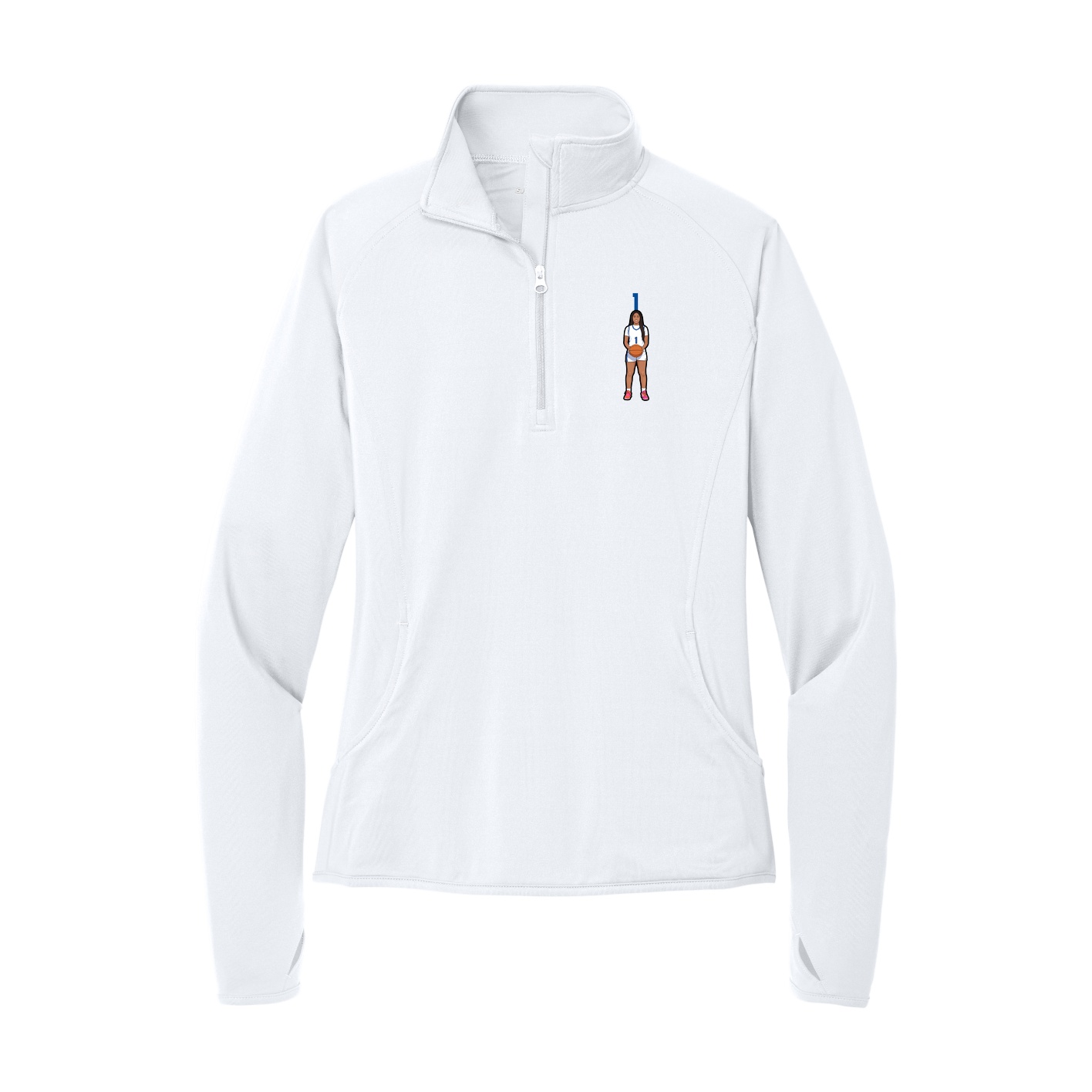 Women's Q-Zip Pullover — Number Top in White