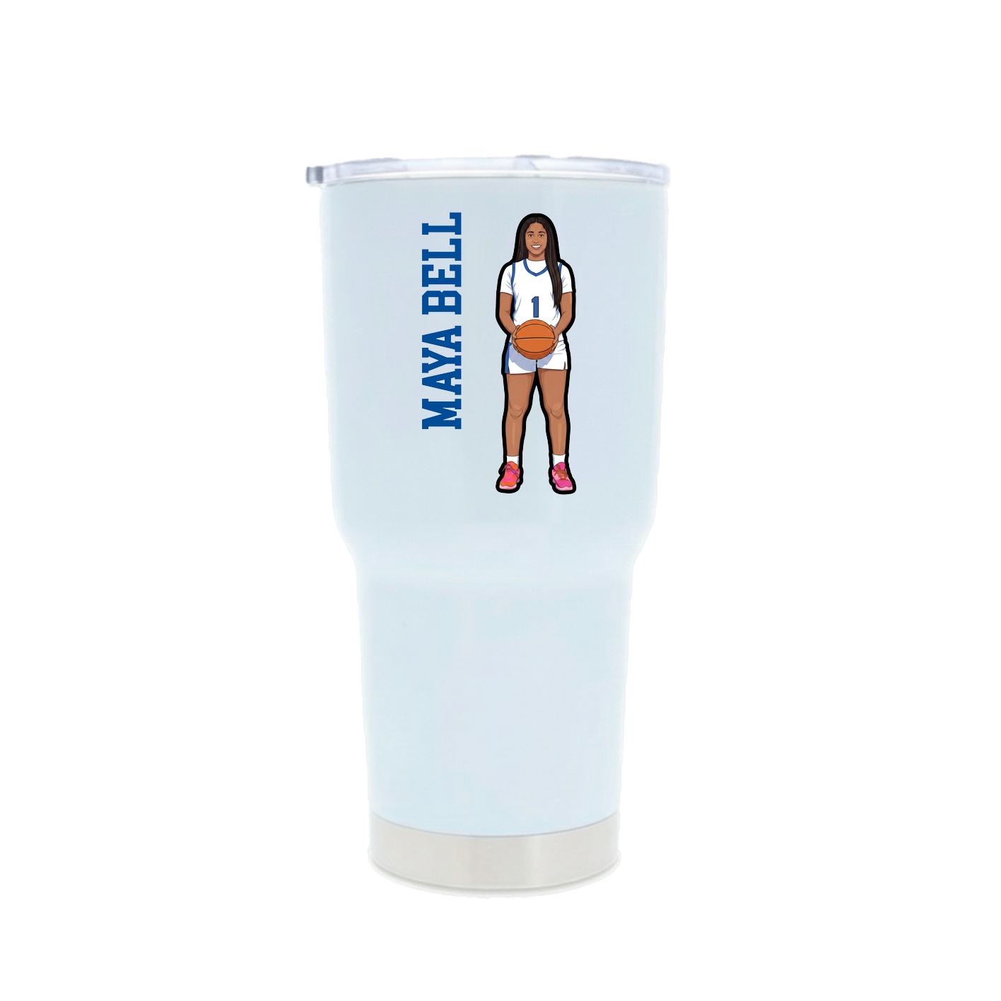 30oz Stainless Steel Tumbler — Name Vertical in White