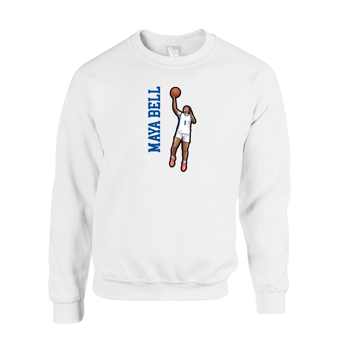 Fleece Crew — Name Vertical in White