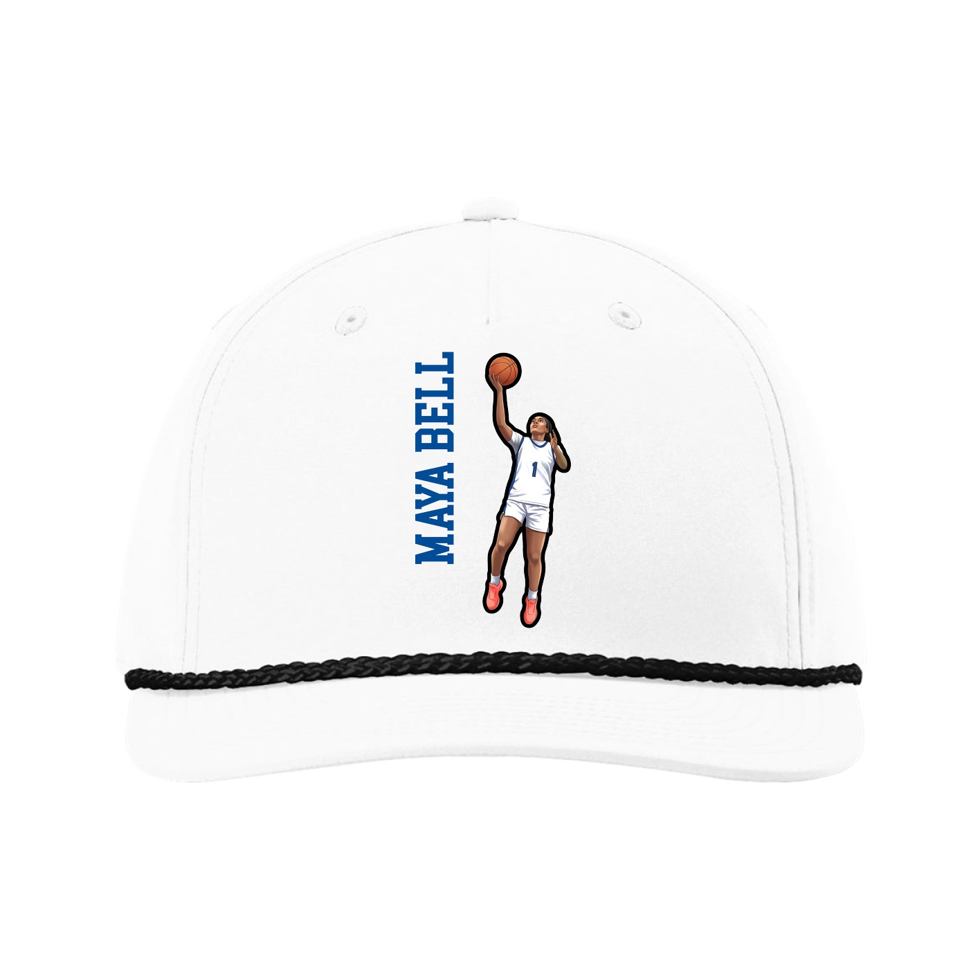 Five-Panel Classic Rope Cap — Name Vertical in White
