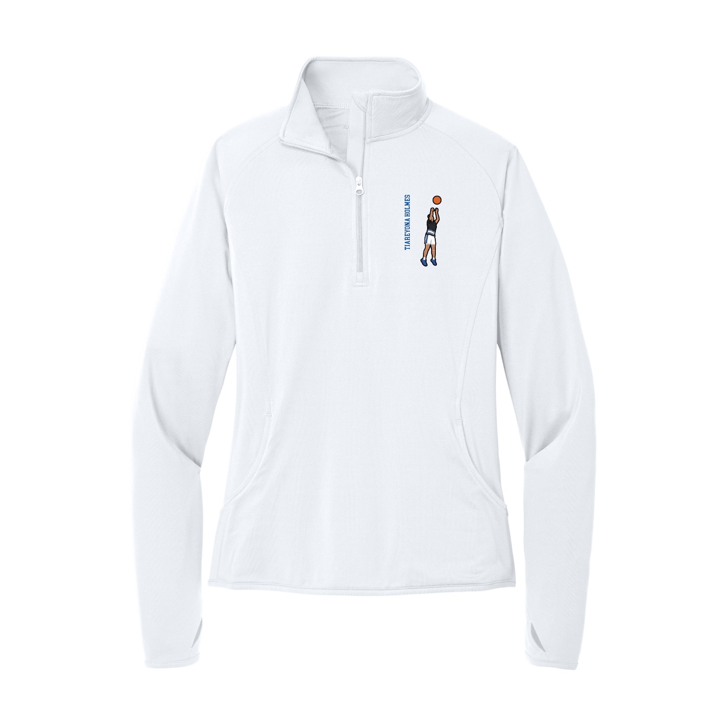 Women's Q-Zip Pullover — Name Vertical in White