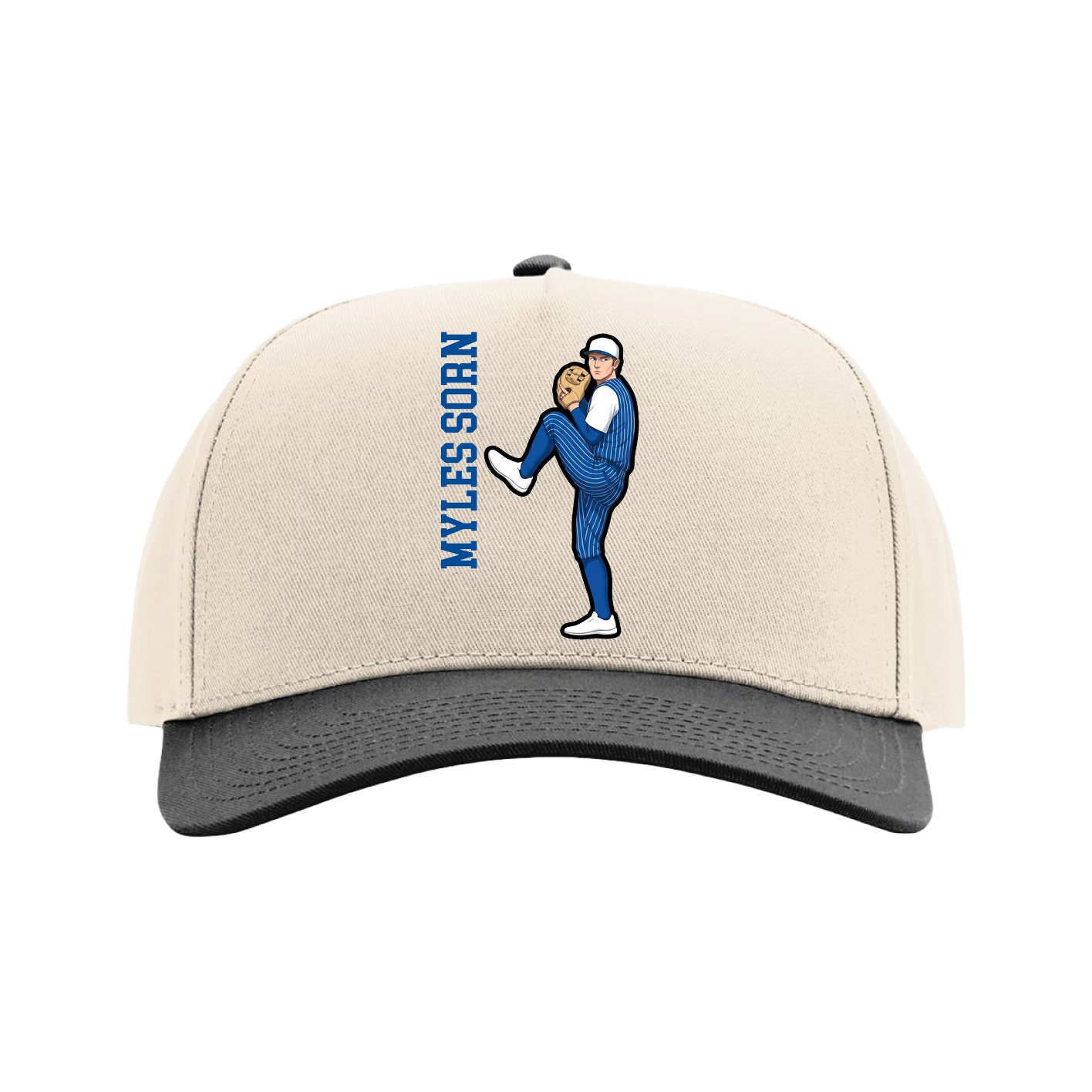Full Fabric Five-Panel Champ Cap — Name Vertical in Cream/Black