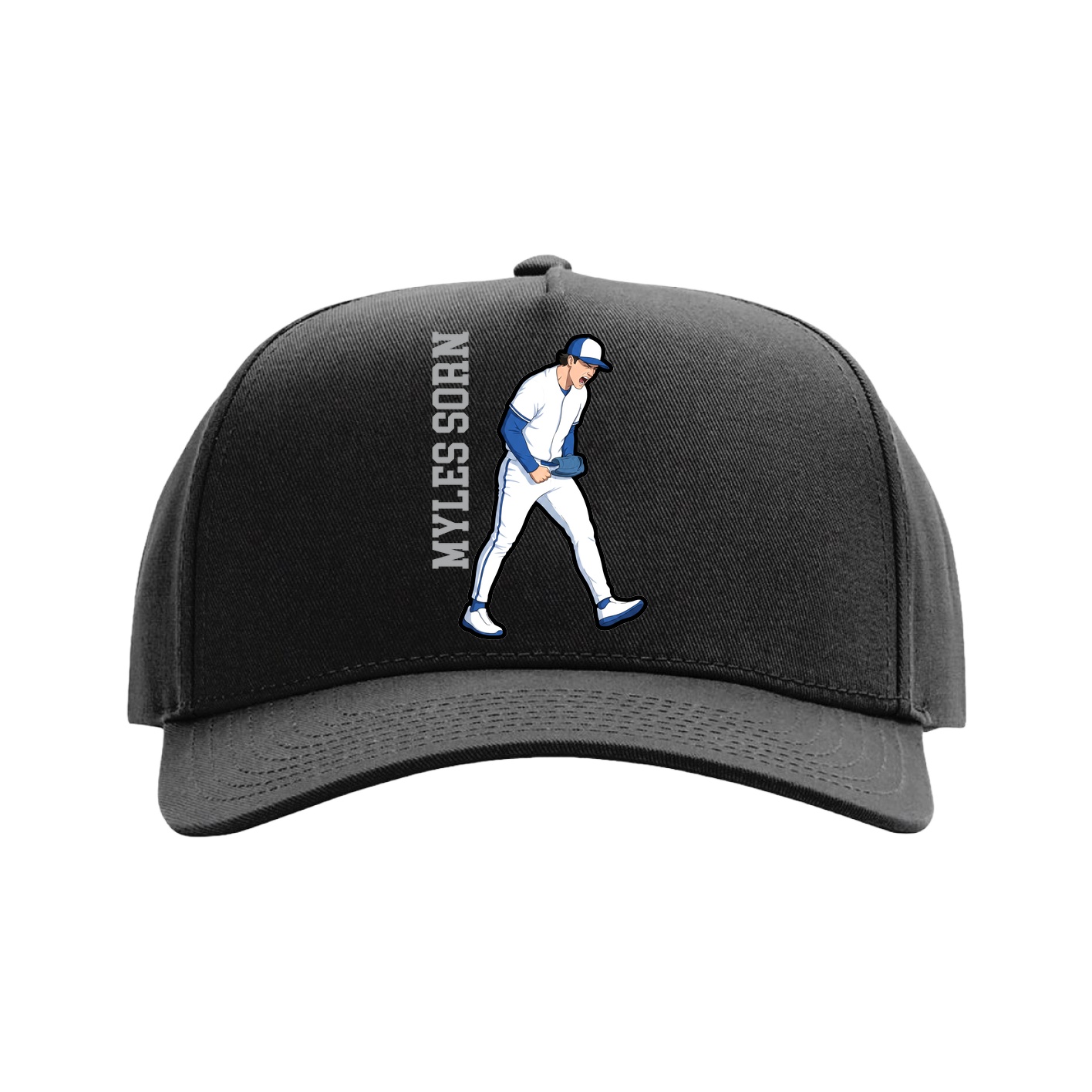Full Fabric Five-Panel Champ Cap — Name Vertical in Black