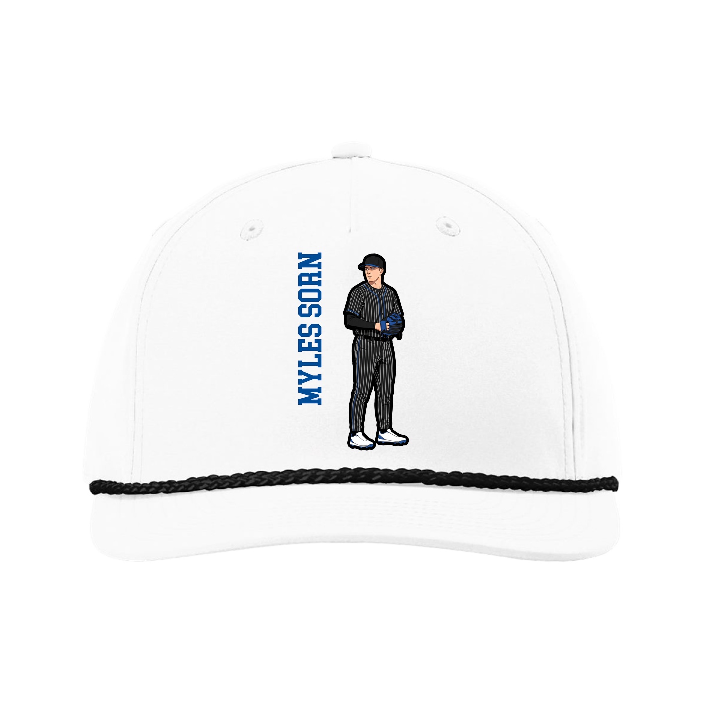 Five-Panel Classic Rope Cap — Name Vertical in White