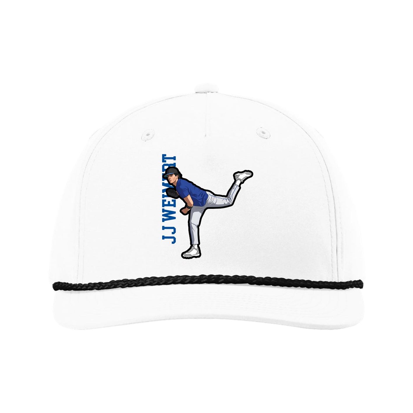 Five-Panel Classic Rope Cap — Name Vertical in White