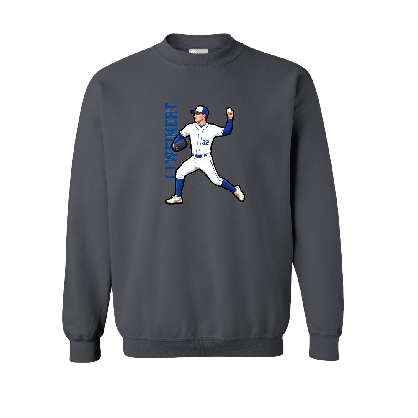 Fleece Crew — Name Vertical in Grey