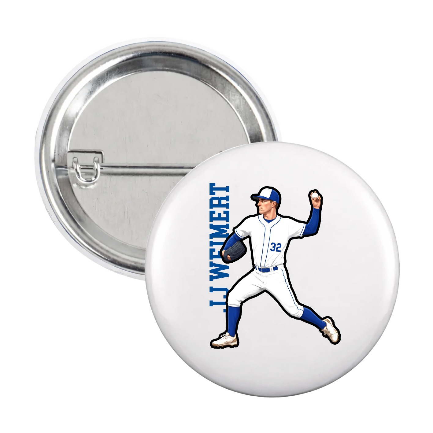 Game Day Button — Name Vertical in White