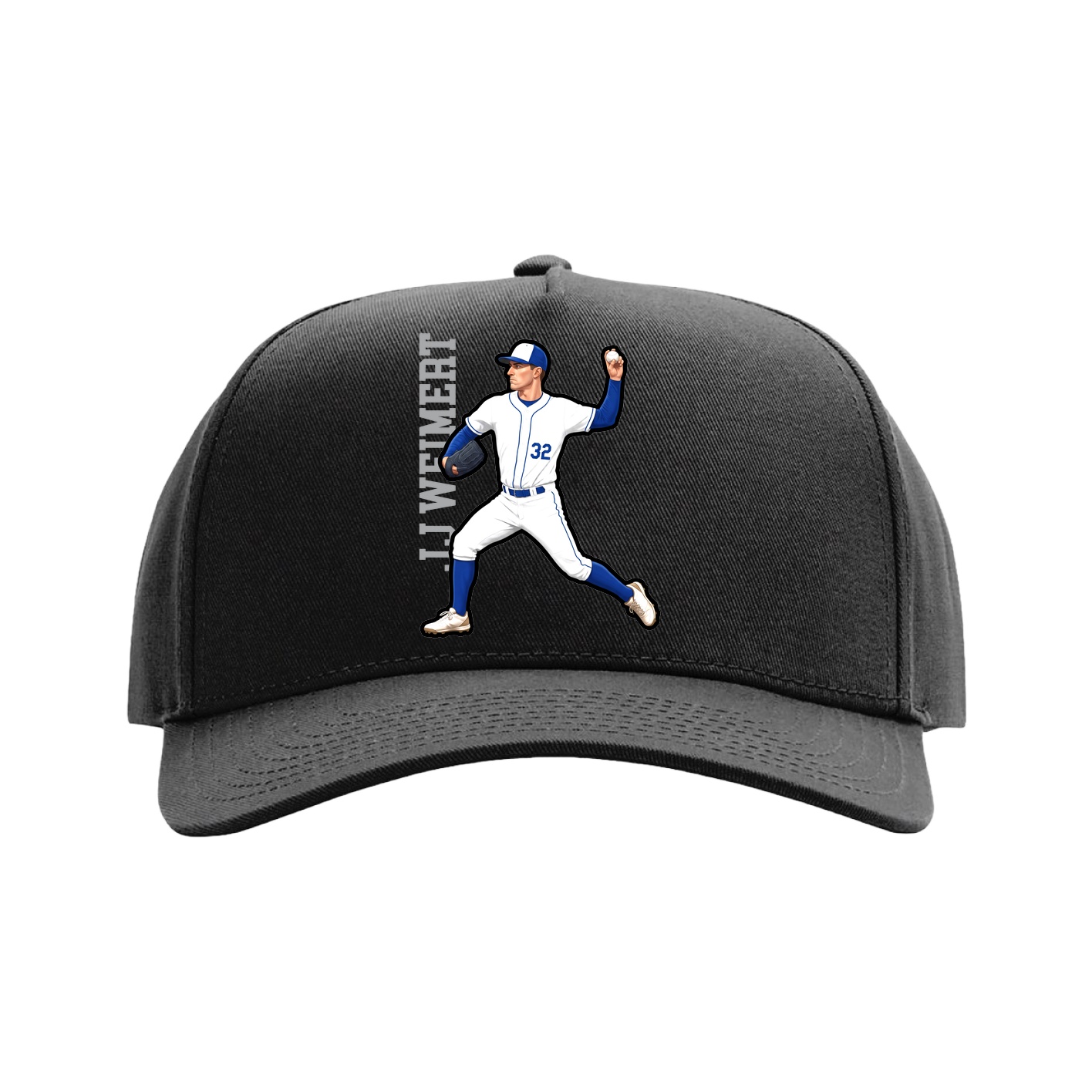 Full Fabric Five-Panel Champ Cap — Name Vertical in Black