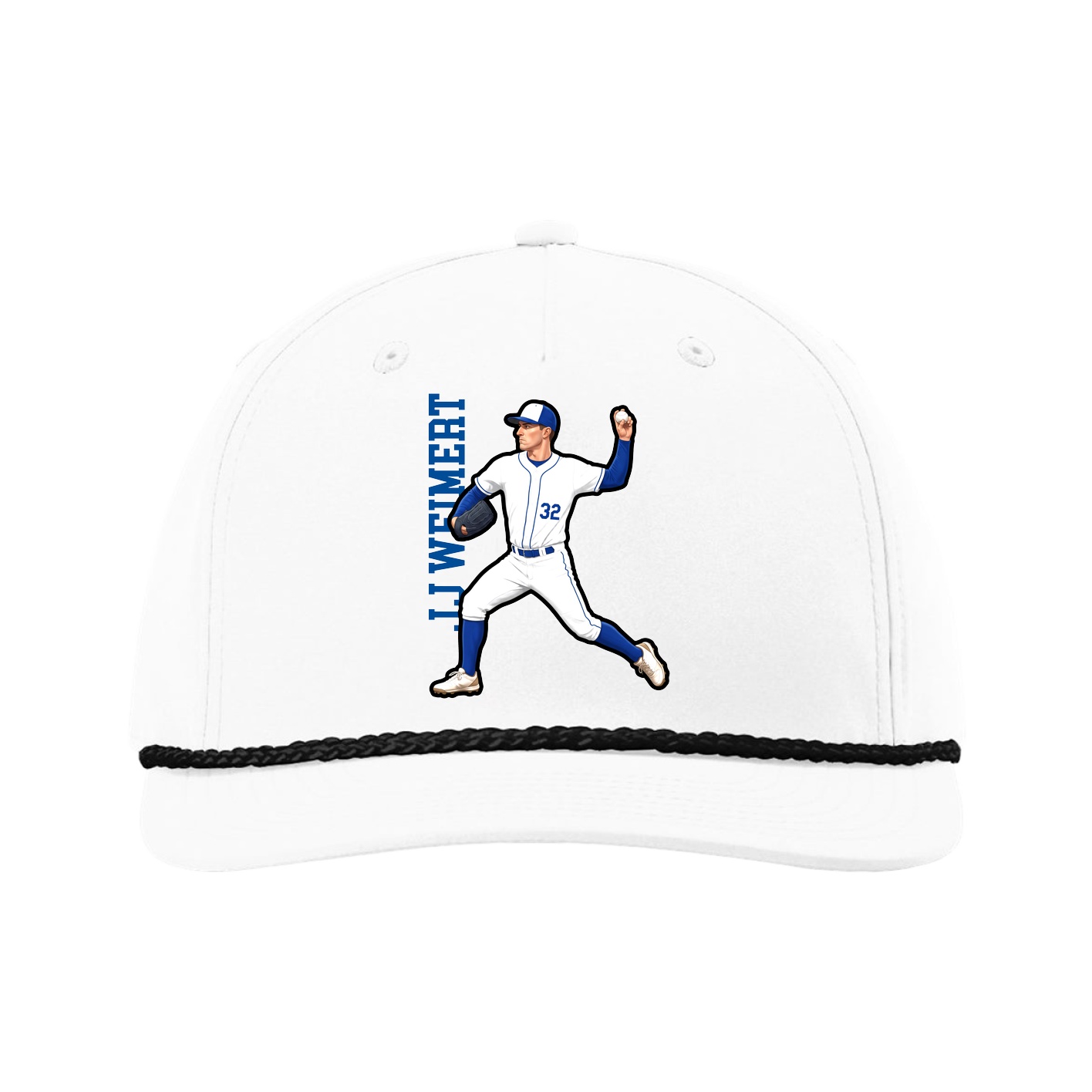 Five-Panel Classic Rope Cap — Name Vertical in White