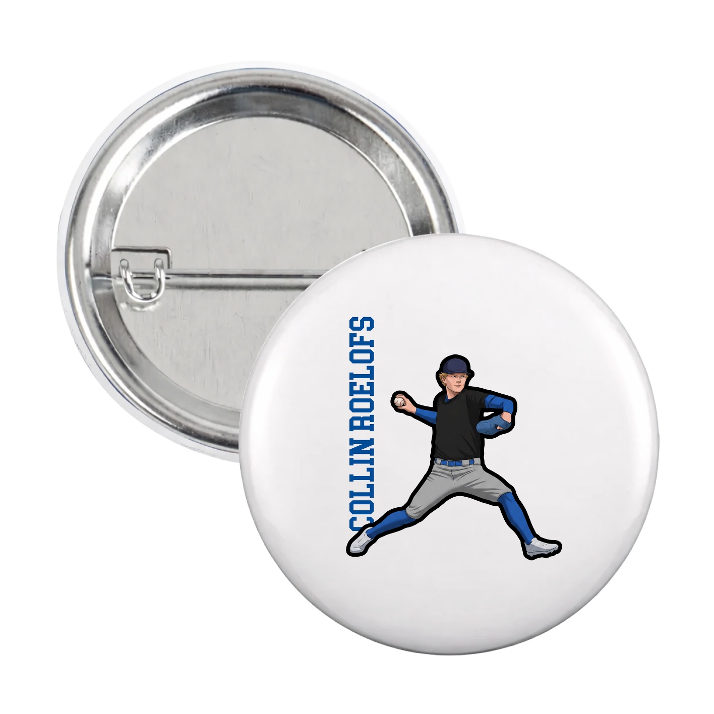Game Day Button — Name Vertical in White