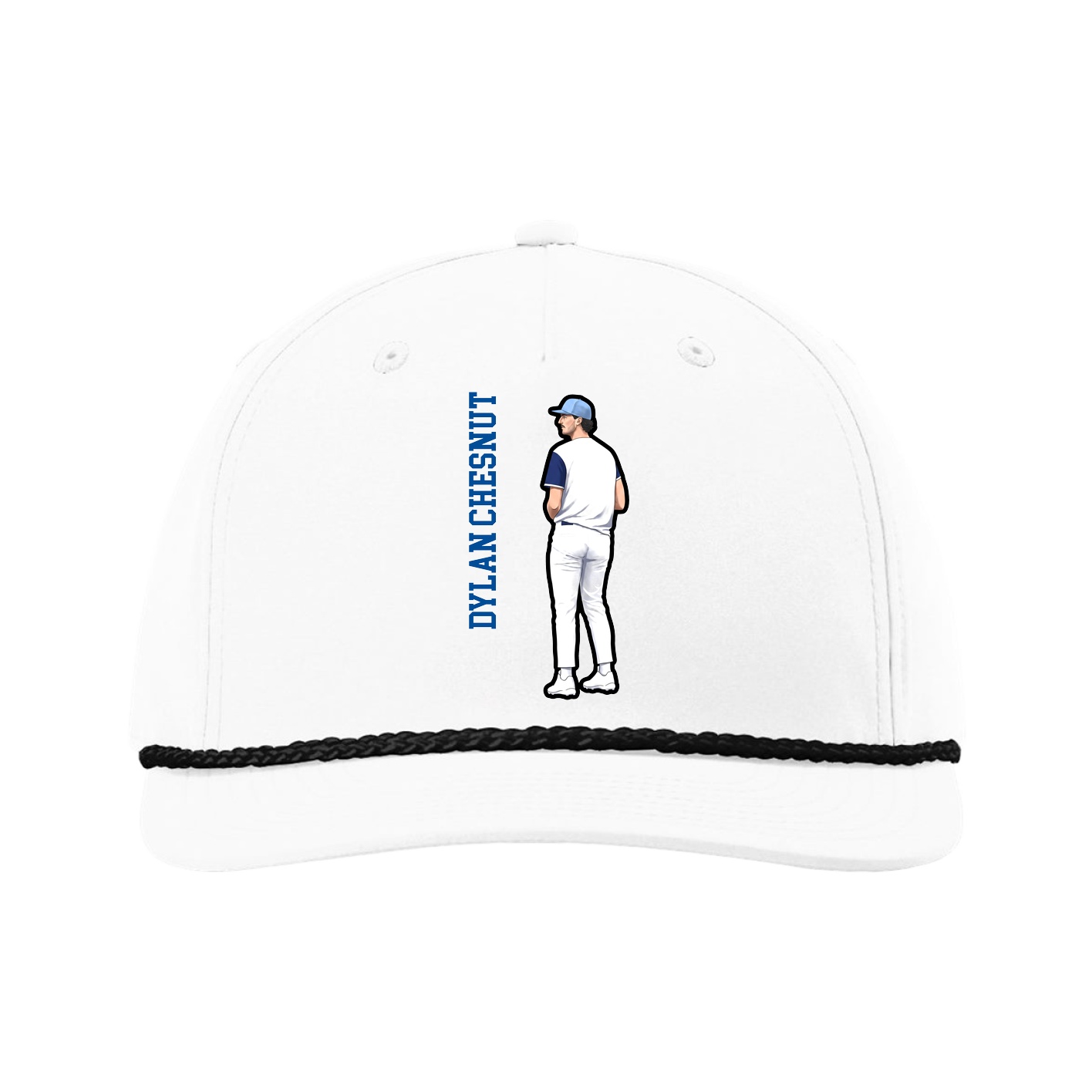 Five-Panel Classic Rope Cap — Name Vertical in White