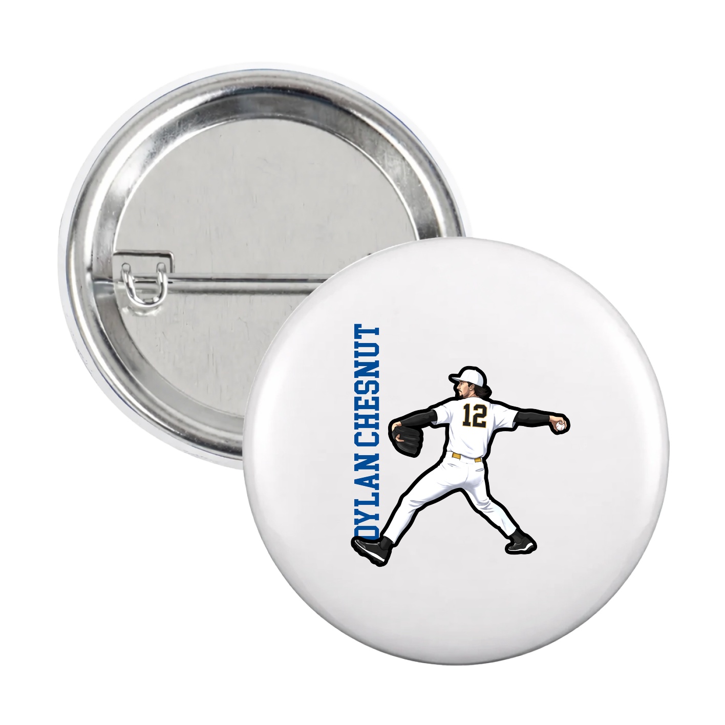 Game Day Button — Name Vertical in White