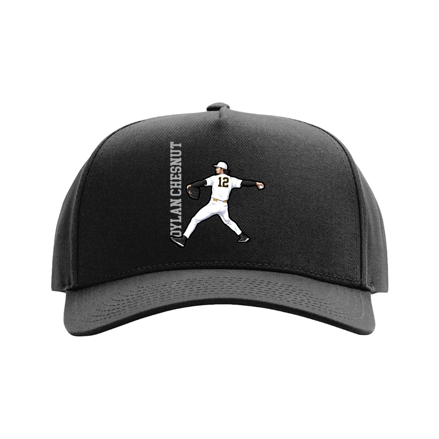 Full Fabric Five-Panel Champ Cap — Name Vertical in Black