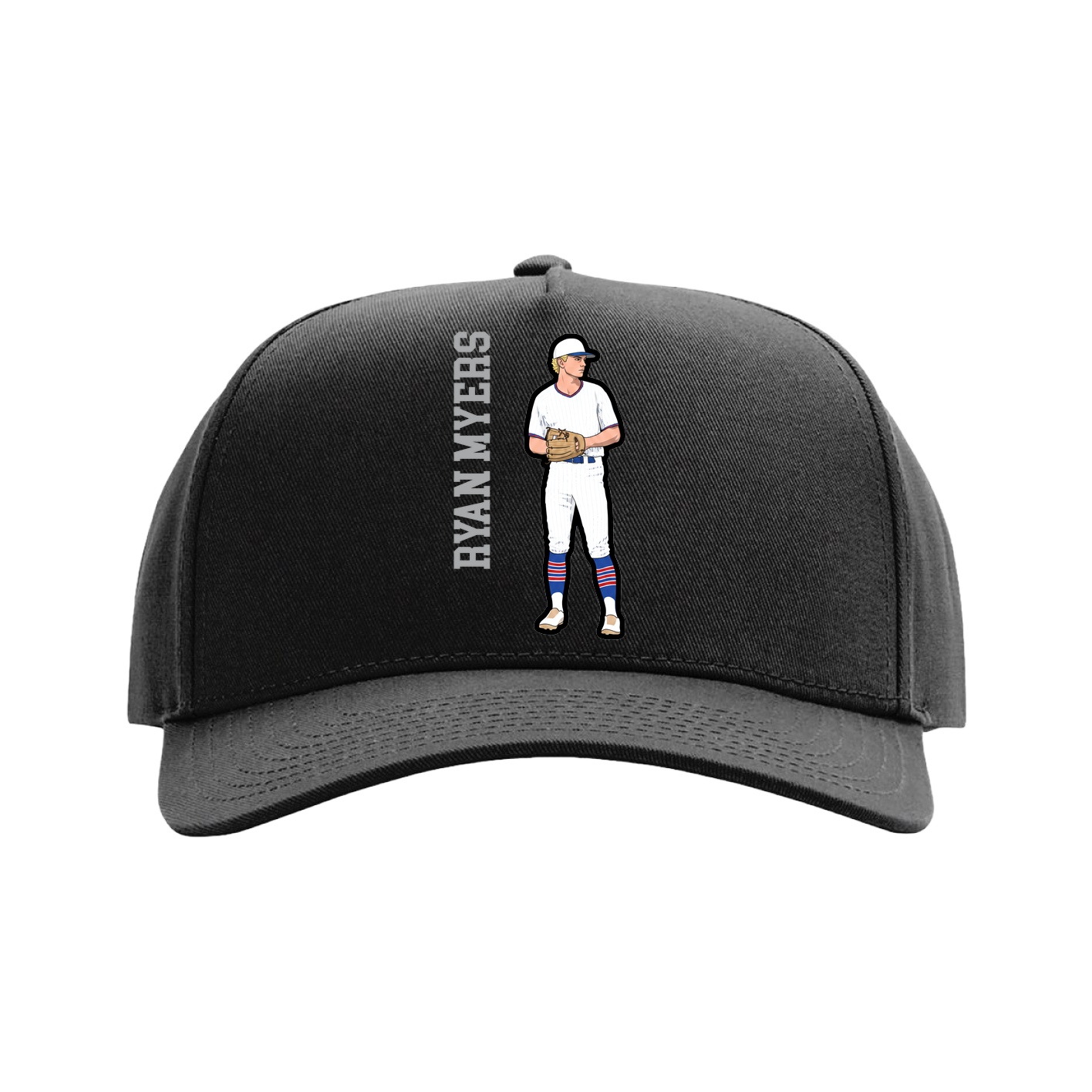 Full Fabric Five-Panel Champ Cap — Name Vertical in Black