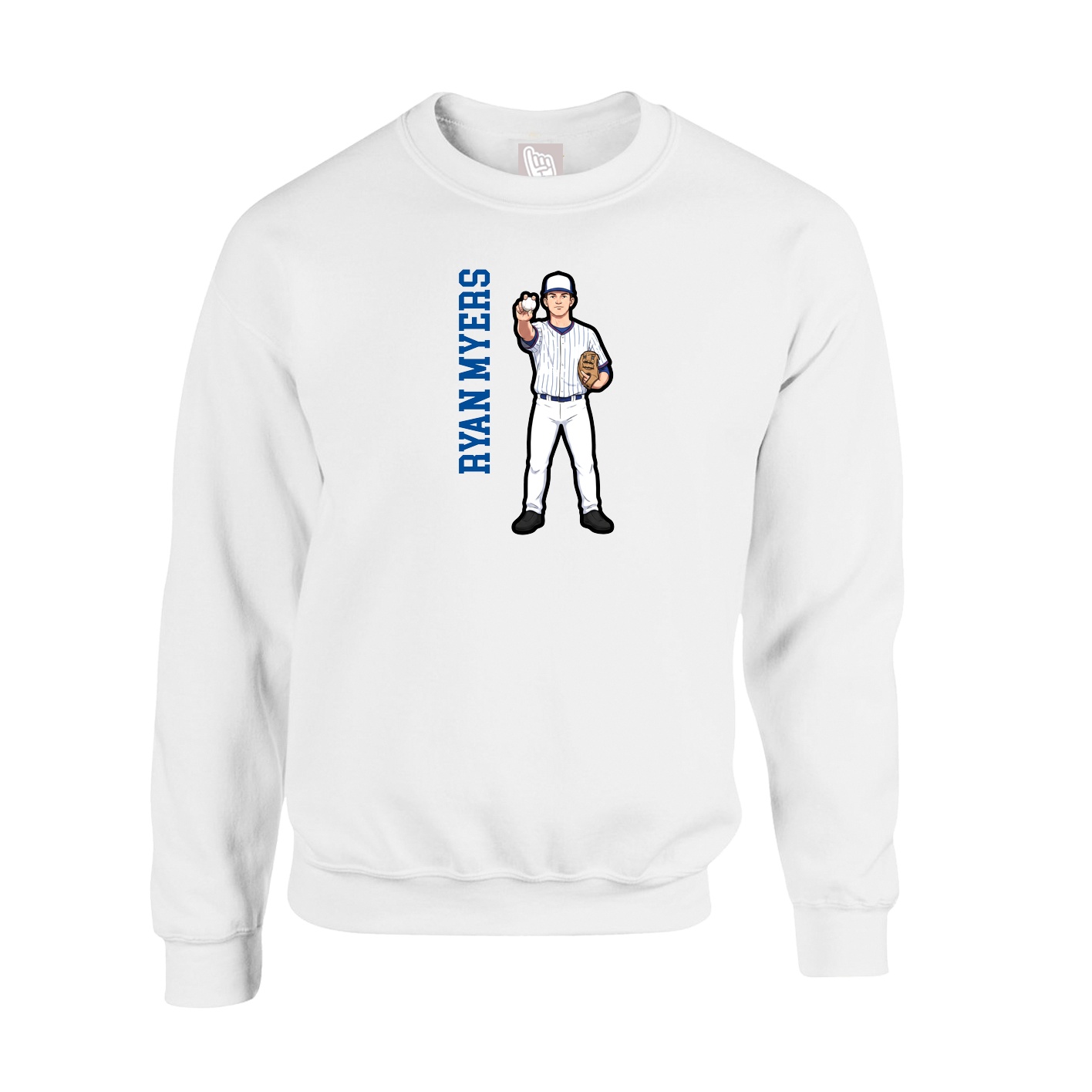 Fleece Crew — Name Vertical in White
