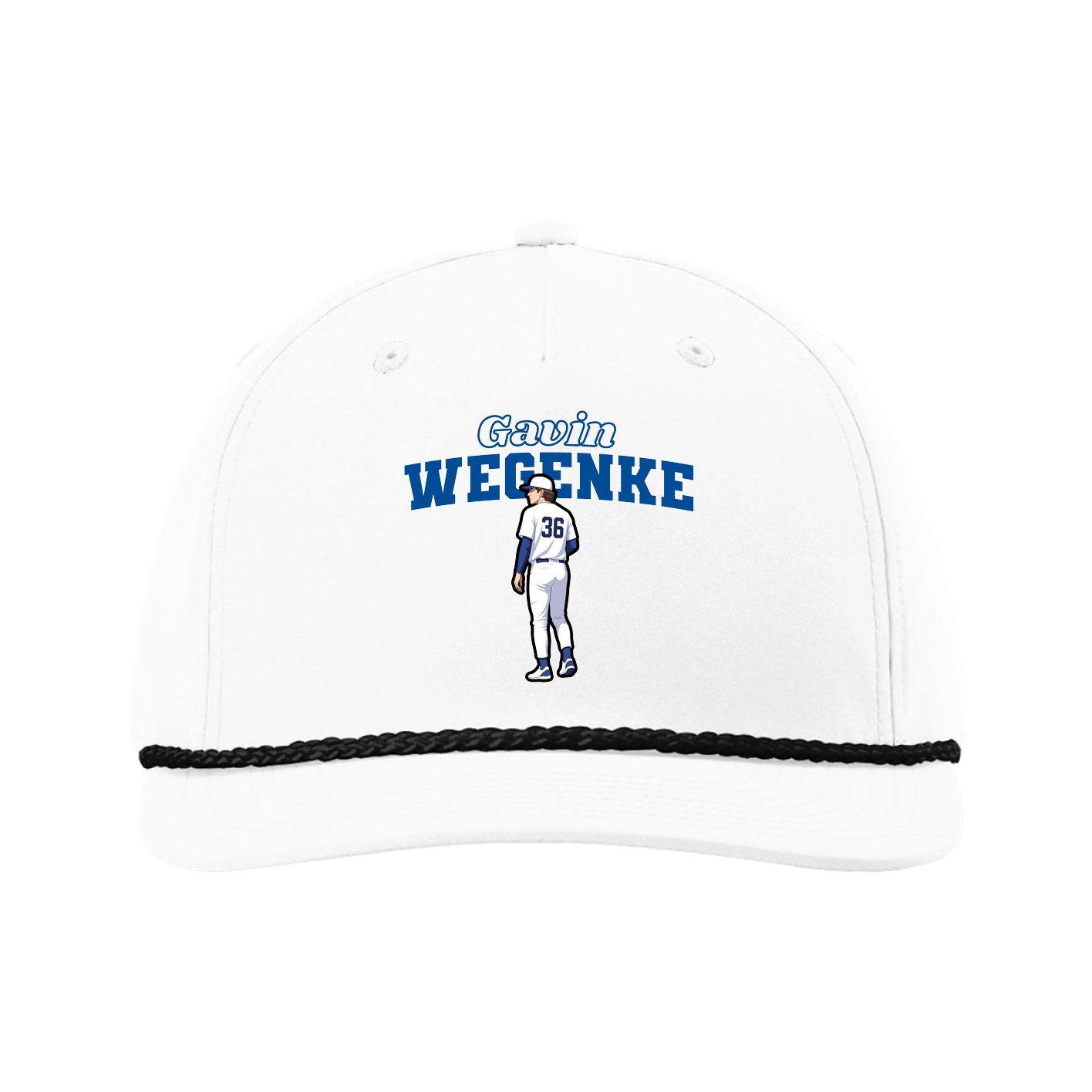 Five-Panel Classic Rope Cap — Name Arch in White