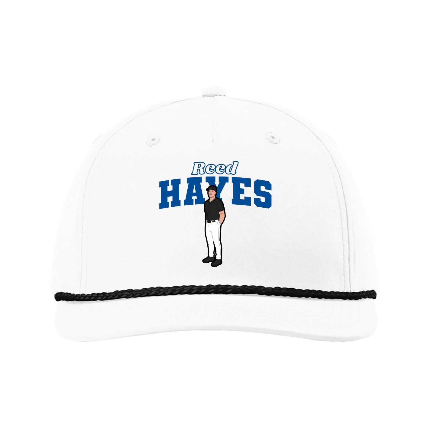 Five-Panel Classic Rope Cap — Name Arch in White