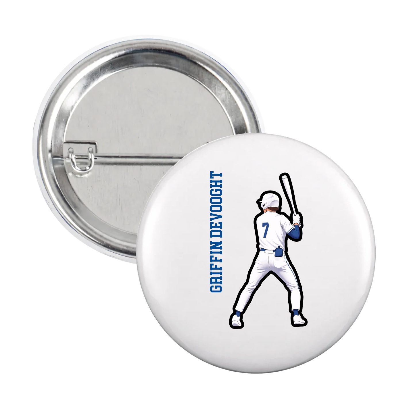 Game Day Button — Name Vertical in White