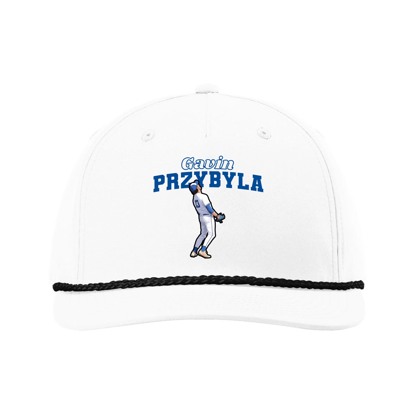 Five-Panel Classic Rope Cap — Name Arch in White