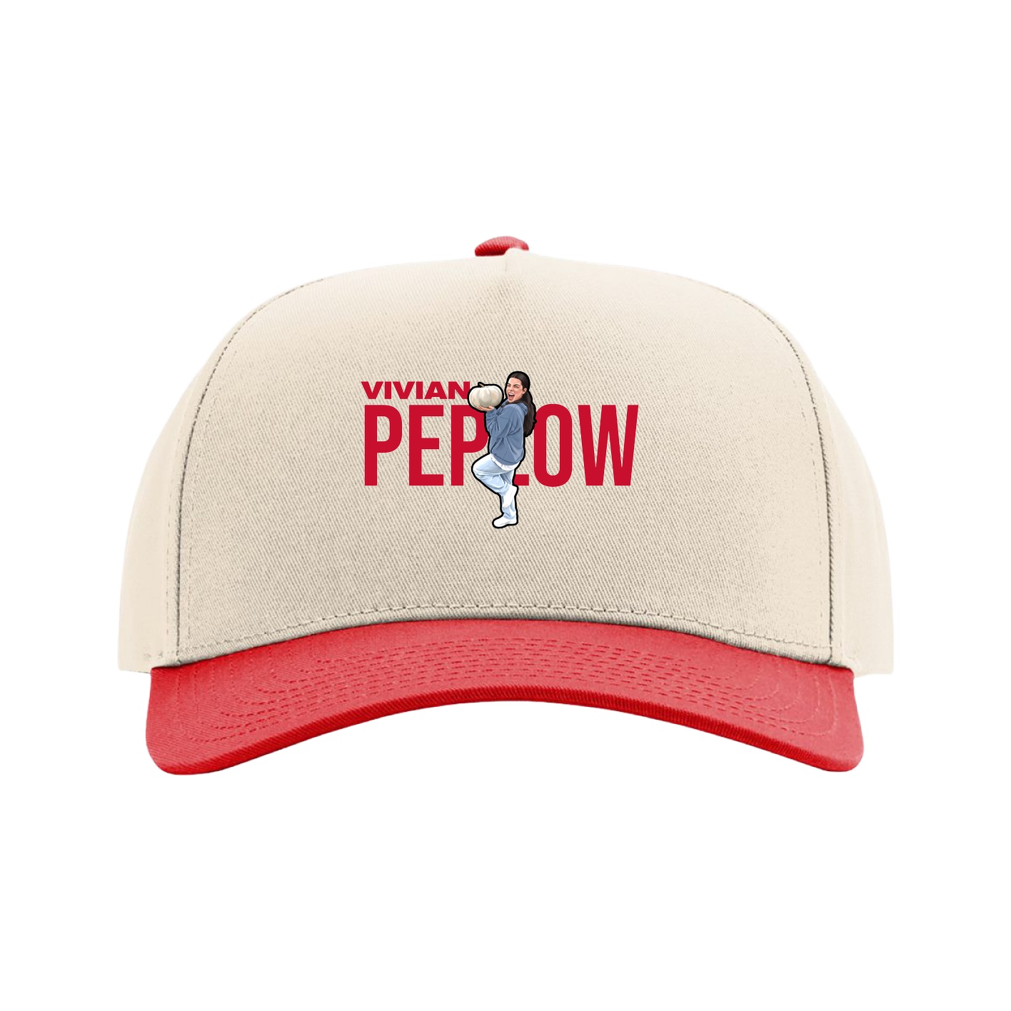 Full Fabric Five-Panel Champ Cap — Player Name in Cream/Red