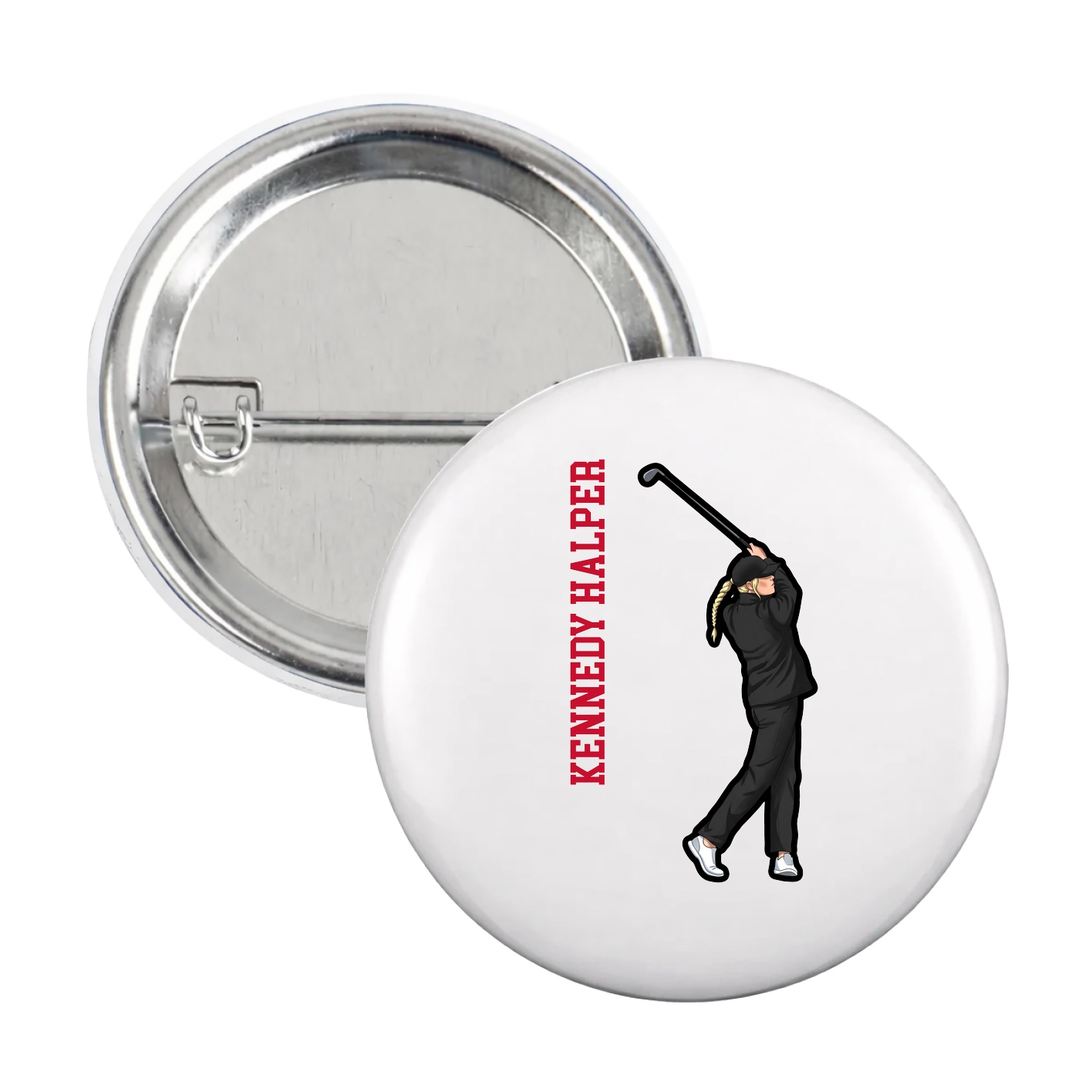 Game Day Button — Name Vertical in White