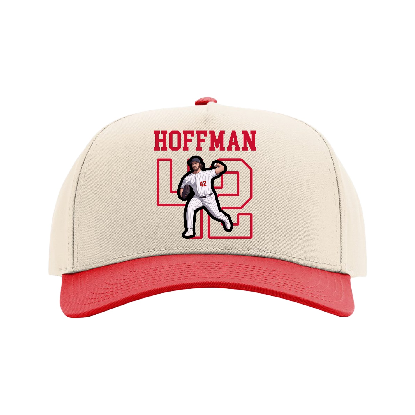 Full Fabric Five-Panel Champ Cap — Shirsey in Cream/Red