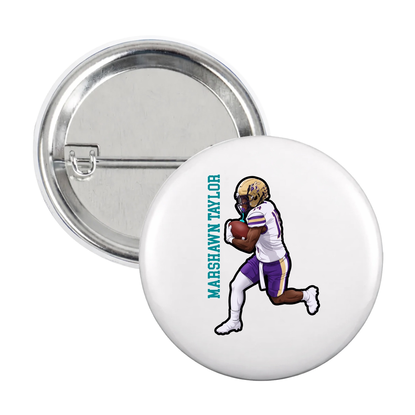 Game Day Button — Name Vertical in White