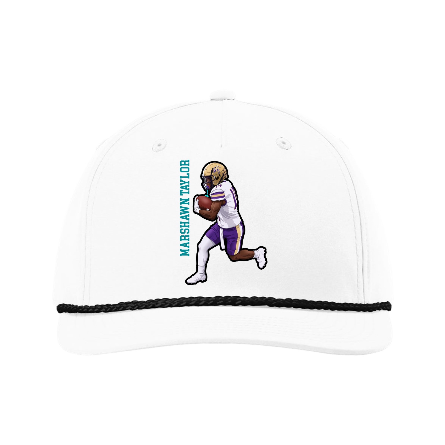 Five-Panel Classic Rope Cap — Name Vertical in White