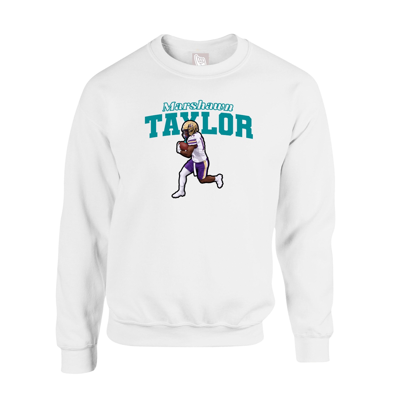 Fleece Crew — Name Arch in White