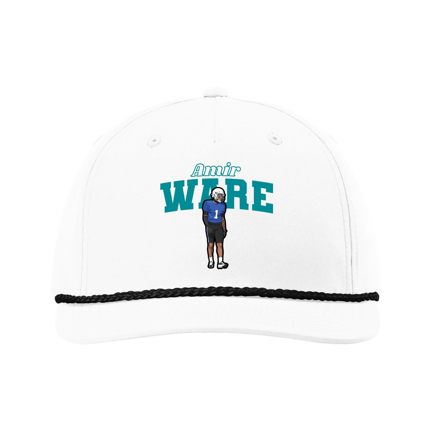 Five-Panel Classic Rope Cap — Name Arch in White