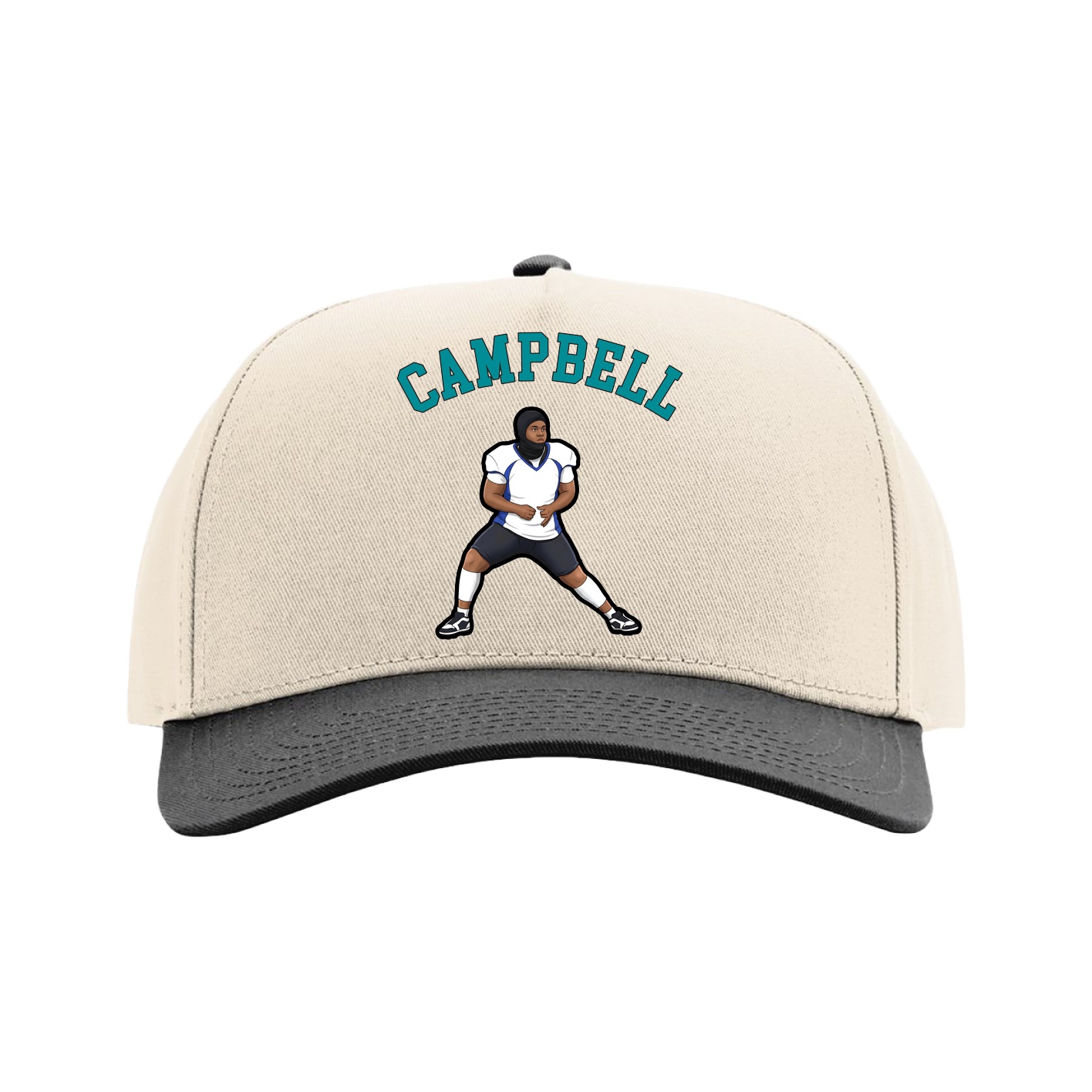 Full Fabric Five-Panel Champ Cap — Shirsey Arch in Cream/Black